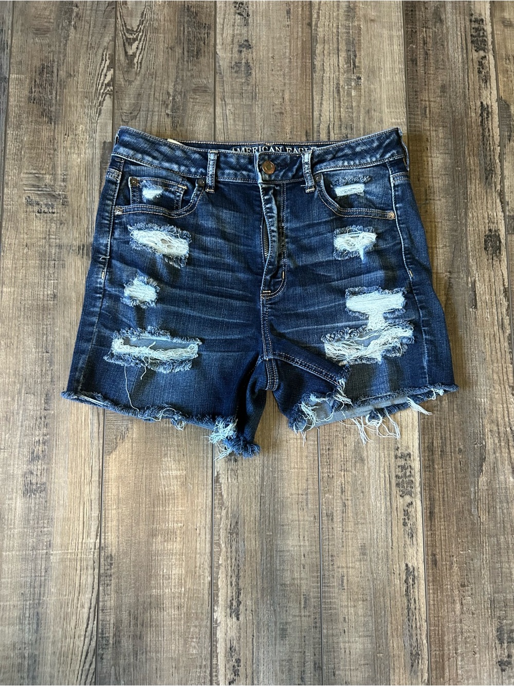 American Eagle Outfitters Distressed Dark Blue Denim Shorts